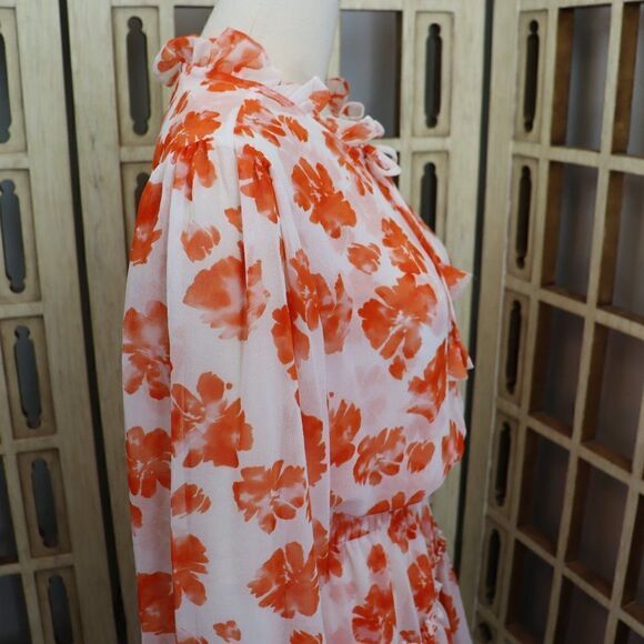Misa Los Angeles Lorena Orange & White Floral Ruffle Mini Dress size M - Picture 9 of 15